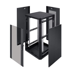 Armadio Pavimento Vetro Rete 600xP1000 24U Nero